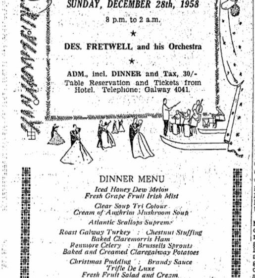 Christmas Dinner and Dance Gala Menu 1961 | irishnewsarchives.com CC-BY-NC-ND