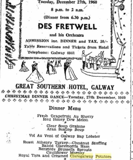 Christmas Dinner and Dance Gala Menu 1960 | irishnewsarchives.com CC-BY-NC-ND