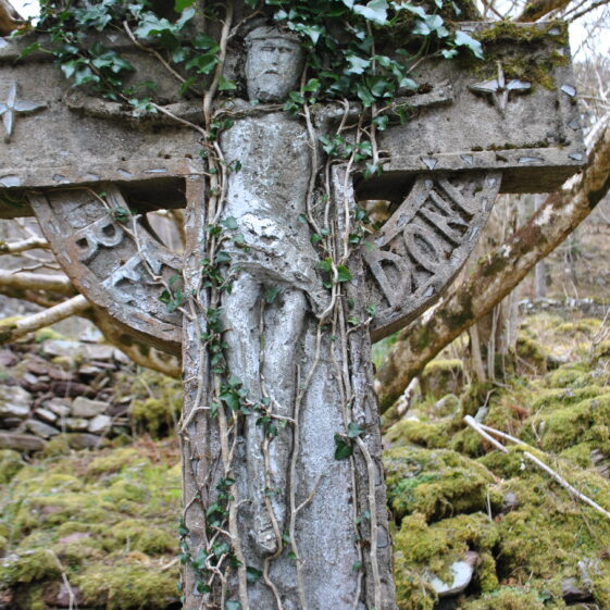 Close up of figure clad in ivy. | Christy Cunniffe