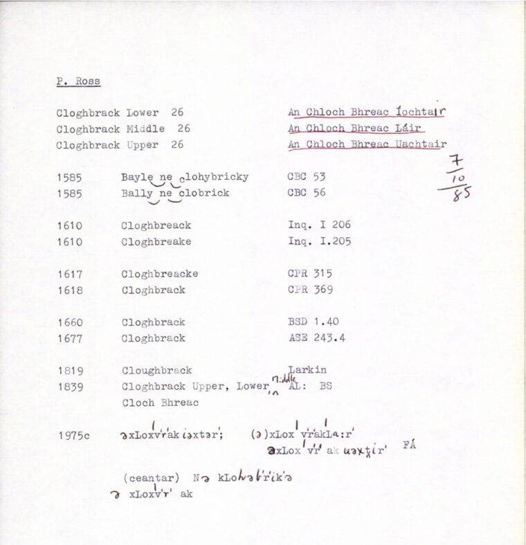 This record gives the different names Cloughbrack Upper, Middle and Lower  | www.Logainm.ie 