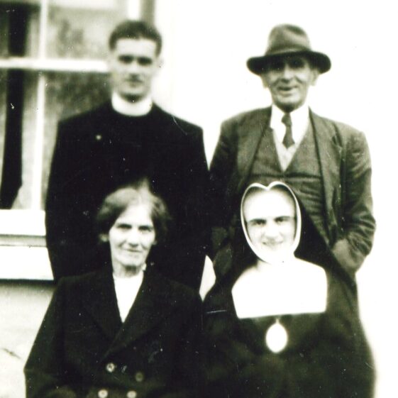 Nicholson family, Dangan. Back row l-r: Fr. Tommy Nicholson and his late father Michael Nicholson R.I.P.
Front row l-r: Mary Nicholson (mother) and Sr. Michael Nicholson R.I.P. | Photo: Nena Nicholson