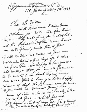 Letter from a father to his son in 1933 | Source: copy of letter donated by Grandaughter: Mary Ellen Burke, Gurranecoyle.