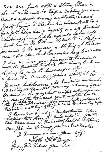 Page 2 of letter to William Duggan from  his father Thomas | Source: copy of letter donated by Grandaughter: Mary Ellen Burke, Gurranecoyle