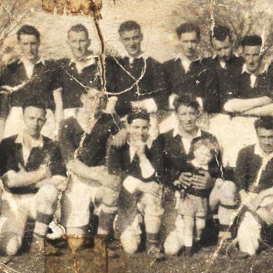 1955-killererin-football-team-001 1955 Killerrin football team who were just put together to play the students of Moyne Park in 1955.
Back row l-r: standing looking on is Donie Mullins,. Team is Patsy Fahy, Billy Fahy, Jack Byrne, Stephen Nicholson, Willie Mannion, Ger Coen, Tommy Kelly, Joe Mannion and Willie Wynn.
Front row l-r: Billy Dunleavy, Johnny Mannion, Jack Higgins, Micky Kelly, Tommy Dunleavy, Jimmy Fehilly. | Names and photo courtesy of Joe Mannion USA and original from Paul Mannion, Barbersfort