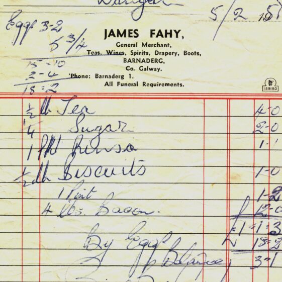 Invoice dated 5th February, 1957 from Fahy's shop, Barnaderg  | Donated by Jimmy Gilligan R.I.P. Dangan