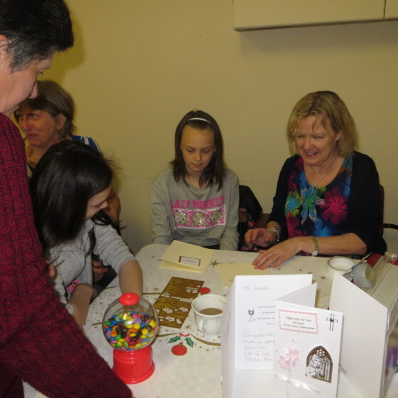 Bernie Morrisey, Barnaderg, teaching Rebecca and Alina Roona, Tygreenane how to make greeting cards | Photo: Bernadette Forde