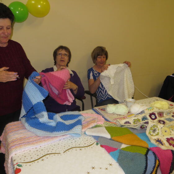 Dolores Finnerty, Tuam, Mary Rooney, Tygreenane and Bríd Fahy displaying work made by Dolores adn Bríd | Photo; Bernadette Forde