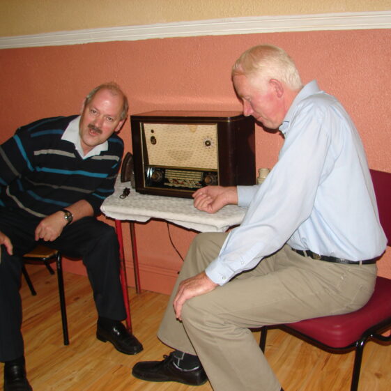 Heritage Night 2009 L-r: Noel McGrath and John Tighe, recalling past times during Heritage Exhibition 2009 in Killererin Community Centre | Photo: Bernadette Connolly, Clogherboy,