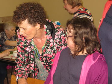 Helen Treacy and Sara Kate Greaney, having a fun time at Bealtaine festival, Barnaderg in Killererin Community Centre.