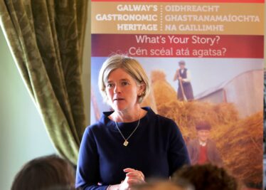 Marie Mannion, Heritage Officer speaking in Claregalway Castle at the launch of Galway Gastronomic Heritage Day | Photo: Harry Marzouk