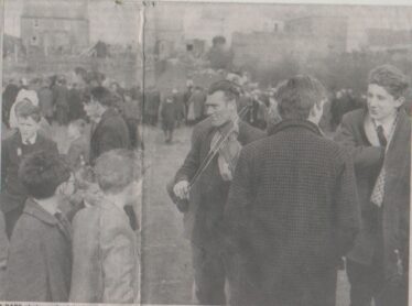 A RARE photograph of the legendary fiddle player Paddy Rainey, taken at Milltown Races. There is a Rainey family (Paddy, Stephen and Bridie) traditional music CD available, from an original recording in a Connemara pub in 1956. The Raineys were a family of Galway travellers who spent their summers in the Letterfrack area and their winters in North-East Galway. They were recorded while in Connemara by Professor Tony Knowland, an authority on WB Yeats and passionately interested in folk music. | Peter Brennan