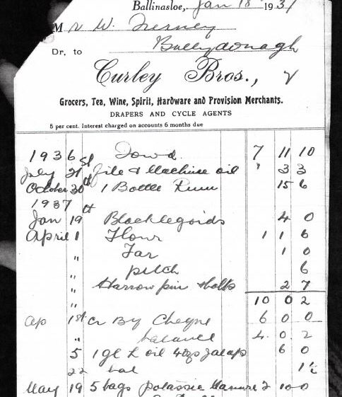 Curley Bros receipt dated Jan 18th 1937 | Tom McLoughlin