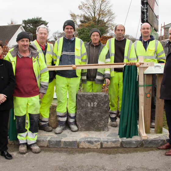 Mary Geraghty and Danny Carr of the Department for Employment & Social Protection with Pat McDonagh, Jimmy Audley, Gerry Molloy, Martin Joe Cooke, John Faherty, and Eamon Lydon
