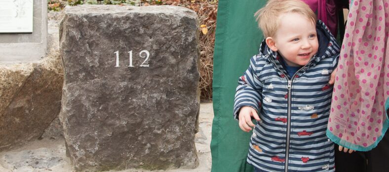 Patrick Feeney and his grandmother Mary Ann Feeney at Launch of Replica Milestone #112