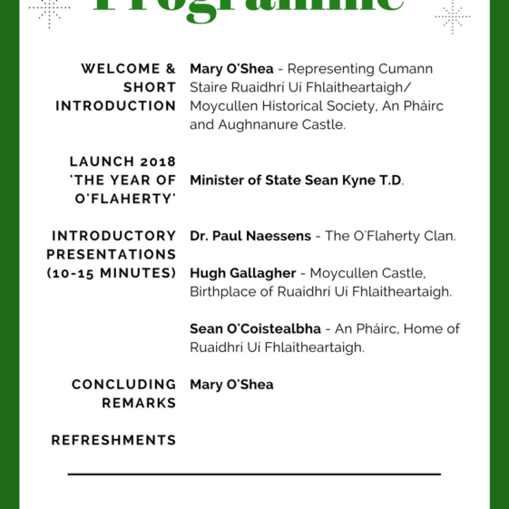 'The Year of O'Flaherty' Launch Night Programme