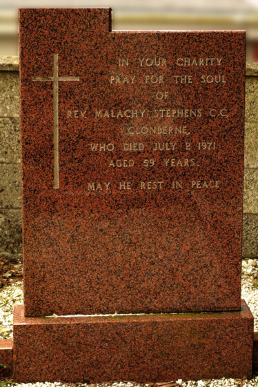 Final resting place and Headstone of Fr Malachy Stephens at Clonberne Church. | © Gerry Costello Photography