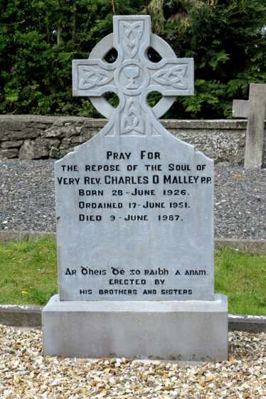 Final resting place and headstone of Fr Charles O'Malley at Menlough Church | © Gerry Costello
