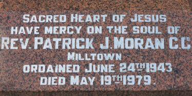 Gravestone inscription for Fr Paddy Moran at Newport Church, Co Mayo. | © Gerry Costello Photography