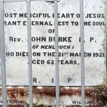 Inscription on the Headstone of Fr John Burke in Menlough Church grounds. | © Gerry Costello Photography