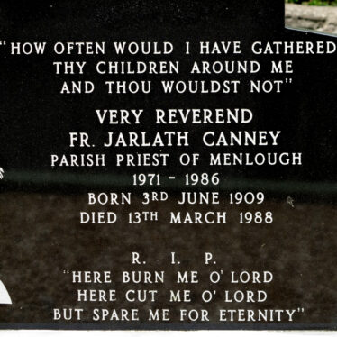 Headstone Inscription for Fr Jarlath Canney in Menlough Church grounds | © Gerry Costello Photography