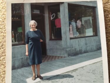 Cissie Raftery, (nee Glynn) outside Raftery's Shop, Woodlawn