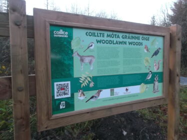 Woodlawn Woods Nature Trail Sign showing birds, trees and wildlife
