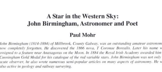 A Star in the Western Sky: John Birmingham, Astronomer and Poet