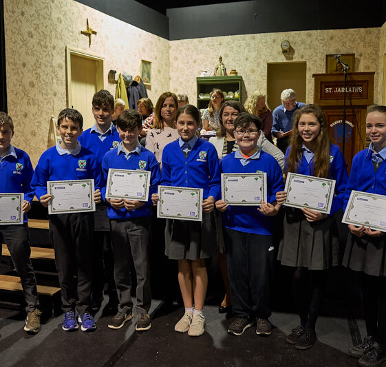 eight students from Milltown school getting certificates Well done to all in Milltown who contributed to the heritage food project | Photo: Tuam Photo Studio