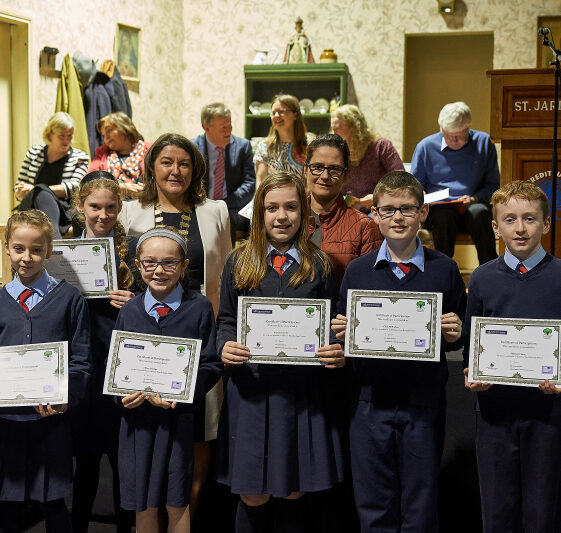 six students from Belmont receiving certs Eleanor Sheridan from BNS with pupils who took participated in project | Photo: Tuam Photo Studio