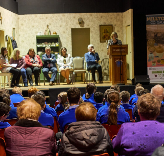 stage with some pupils in front Staging from Milltown Drama's production of Philadelphia here I come! | Photo: Tuam Photo Studio