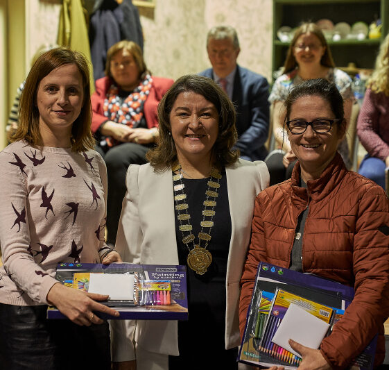Teachers from both schools involved in the project receiving vouchers and art sets. Teachers from our local schools involved in the project receiving vouchers and art sets | Photo: Tuam Photo Studio