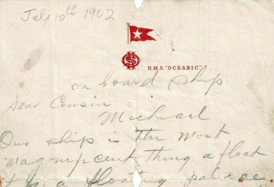 M73: Letter from M McHugh to his cousin Michael