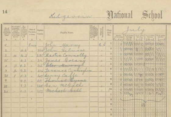 Kilgevrin National School Roll Book 1904 - 1907 (boys and girls).