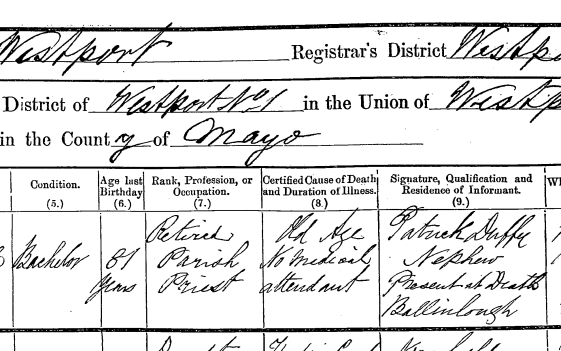 Death record of Fr. Edward O'Malley | www.