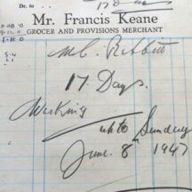 Michael Rabbitt employed by Keanes - BF Details of Michael Rabbitt's temporary employment at Keane's shop, Barnaderg 1947 | B. Keeley, Barnaderg