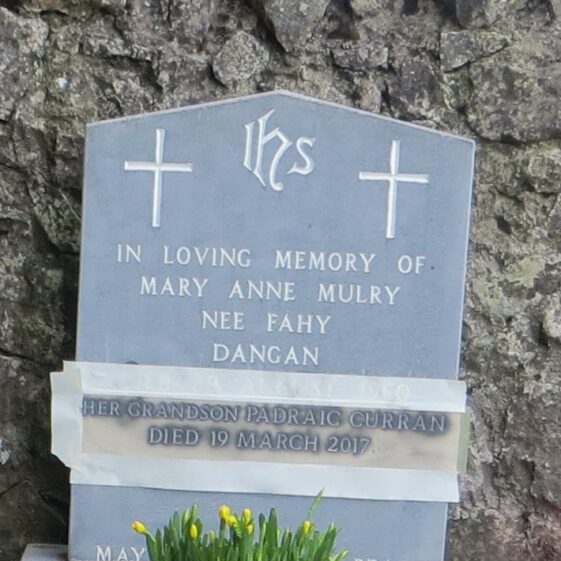 1.-Mulry-Mary-Anne-Curran-1-2 Grave 1 - Headstone of Mary Anne Mulry nee Fahy, Dangan and her grandson Padraic Curran | Bernadette Forde, Killererin Heritage Society