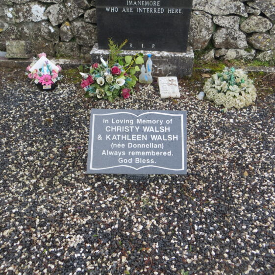 2.-Walsh-Christy-Kathleen Grave 2 - Plaque on grave of Joseph Desmond Walsh and the Donnellan family, Imanemore commemorating Christy and Kathleen Walsh nee Donnellan | Bernadette Forde, Killererin Heritage Society