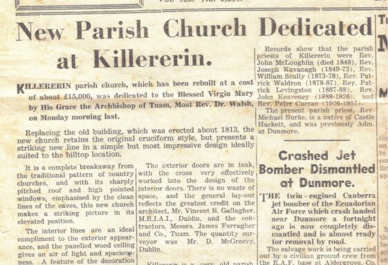 Dedication of St. Mary's Church, Killererin in 1962