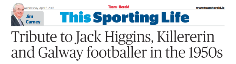 Title of Jack Higgins story from Tuam Herald 2017 | Jim Carney