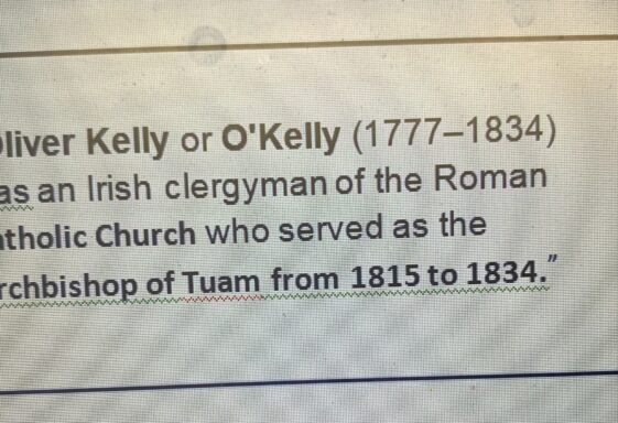 Letter from Rev. Dr Oliver Kelly to Eneas McDonnell Esq.