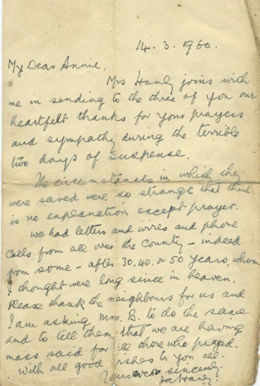 Letter from Joseph Hanly to Annie Keane | Killererin Heritage Society