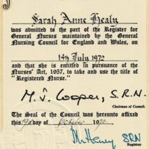 Cert - Nursing Council England and Wales Cert - Nursing Council England and Wales - Sr. Imelda Healy | Source: Her niece Collette Lynskey