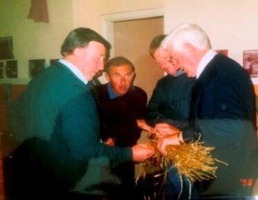 L-r John Joe Wilson, Barnaderg;John O'Connell and Donal Gilligan, (both of Dangan) with Master thatcher John Joe Duggan from Corofin | Photo: Bernadette Forde