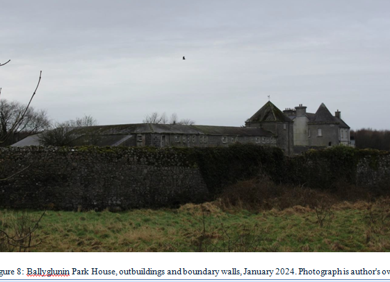 Fig. 8 - Ballyglunin Park House, outbuildings and boundary and boundary wall, Jan. 2024 | Photo: Catherine Forde