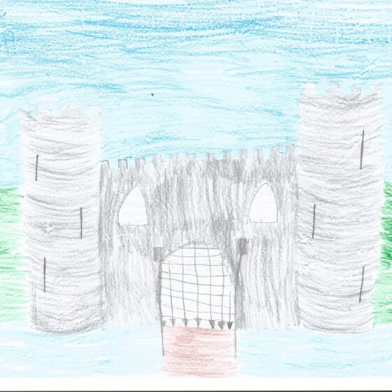 Loughrea Castle 1 Beautiful drawing of a castle, with two round towers | Áine, Age 10