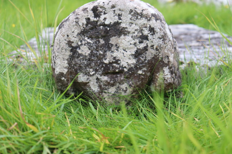 Carved Head used as grave marker Killogilleen | B. Doherty 2023