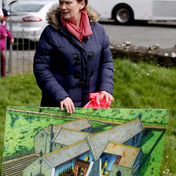 Bernie holds an artists impression of what Abbeygormican may have looked like. | Marie Mannion