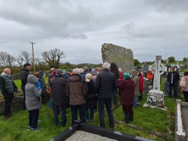 People gathered to listen to Christy Cunniffe talk about Abbeygormican