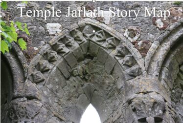 Temple Jarlath Story Map written over stone work showing one of three window openings