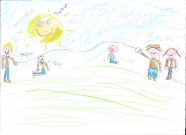 Drawing of children recording the ringfort